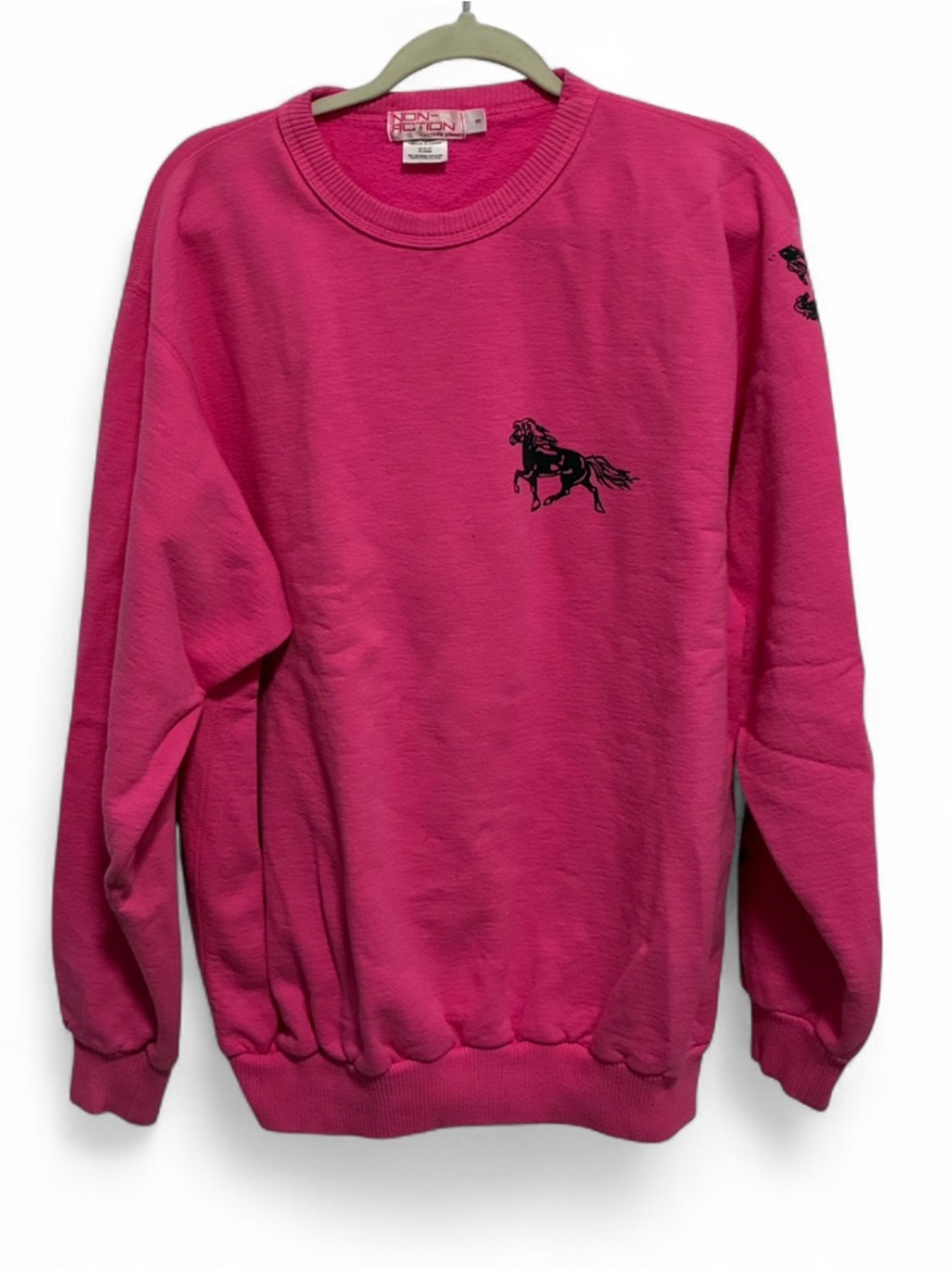 Vintage Non Fiction Hot Pink Crewneck Sweatshirt with Horse Graphics